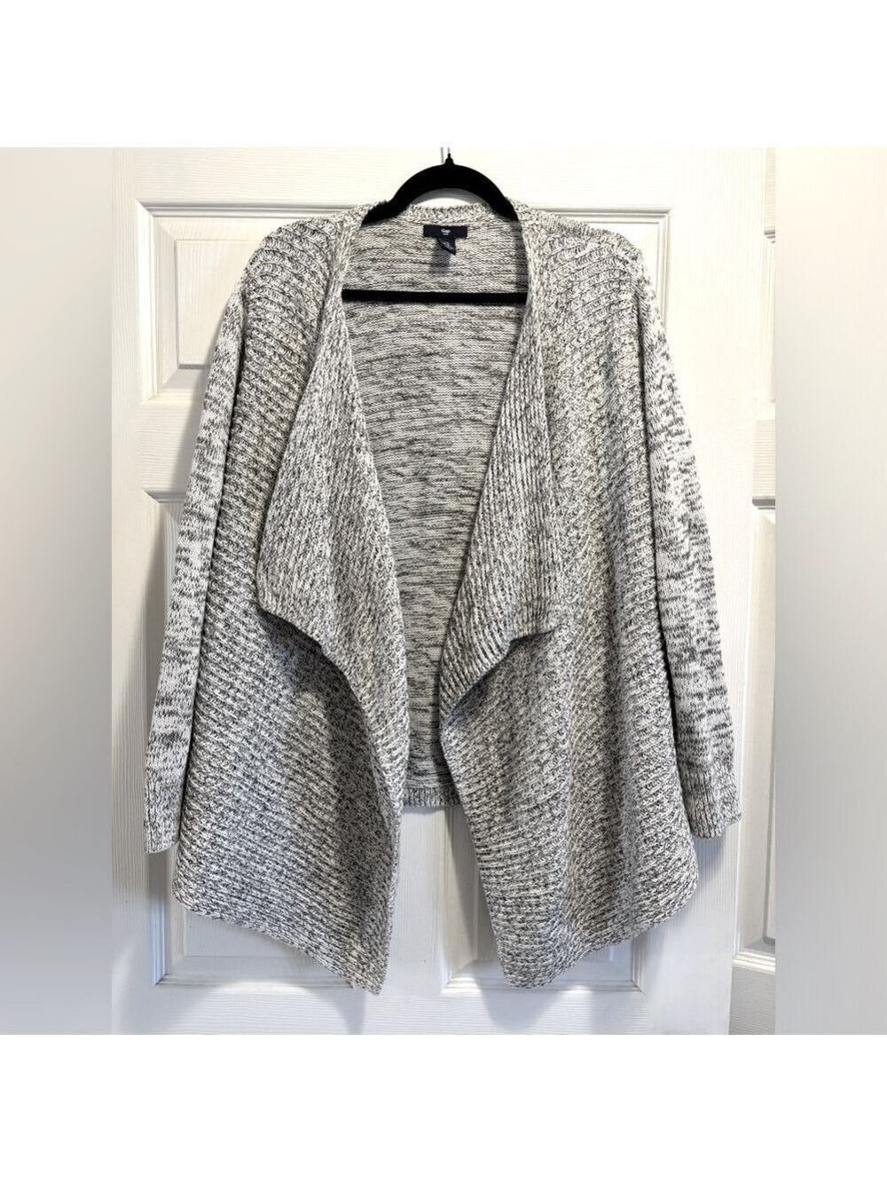 GAP Women’s Open Front Waterfall Cardigan Heather Grey Knit 100% Cotton Size XL